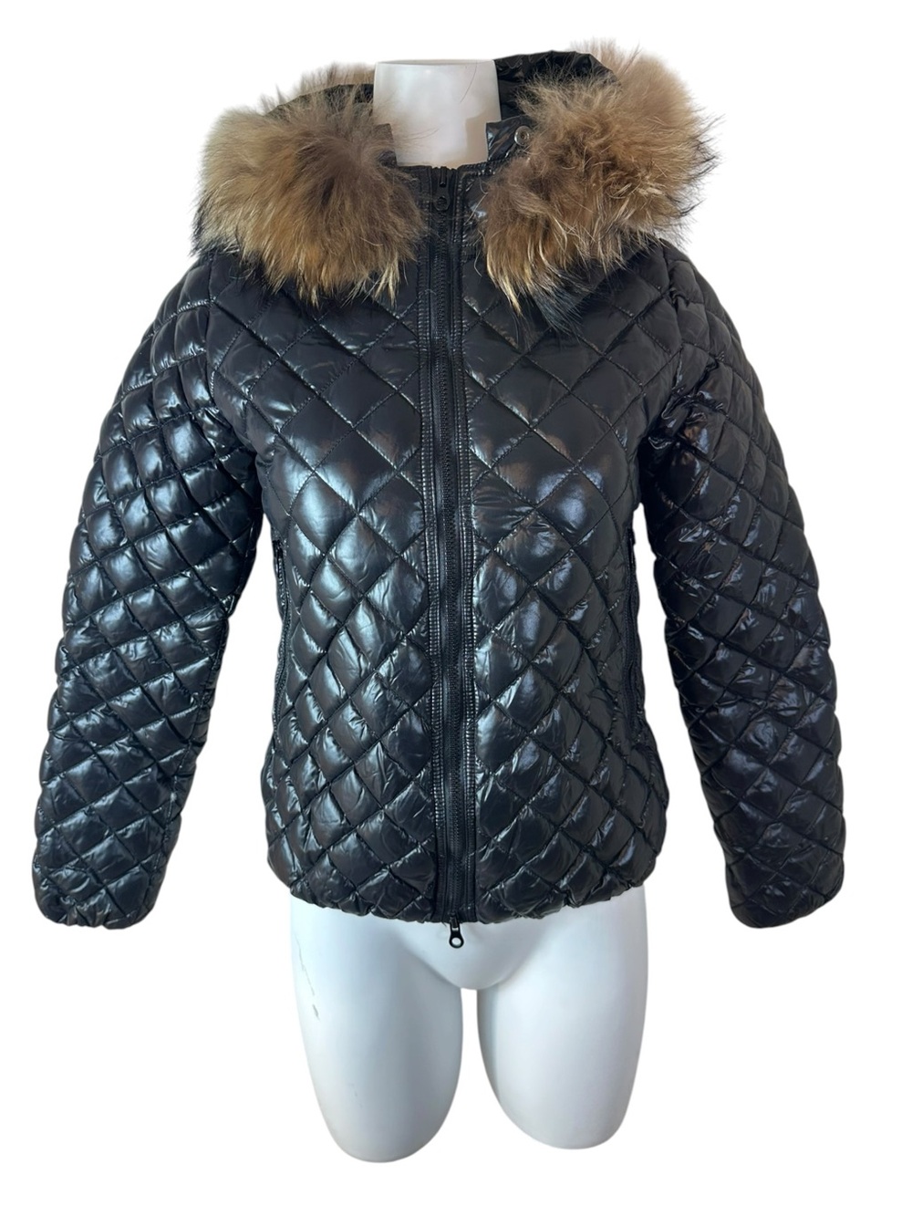 Duvetica Black Quilted Down Puffer Jacket Fur Hood 40